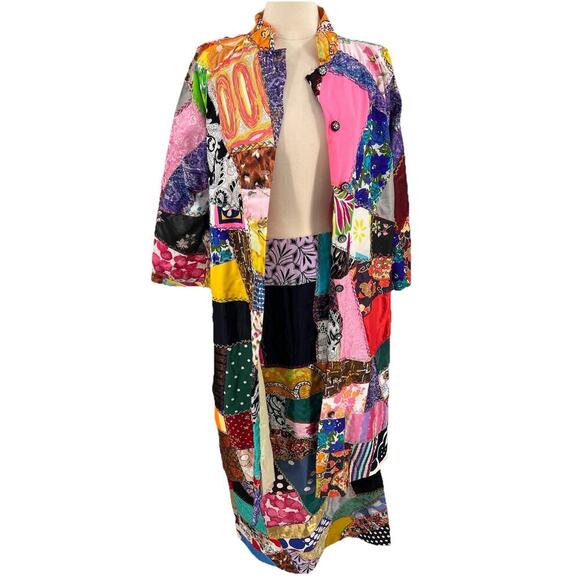 Handmade Jackets & Blazers - Vintage 60s 70s Crazy Quilt Coat & Skirt Set Folk Art Groovy Retro Hippie Medium